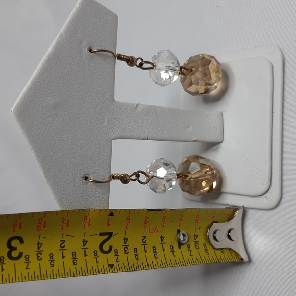 Peach and Clear Crystal Glass Earrings - Picture 2 of 3